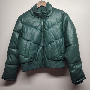 Mila & Tiff Puffer Jacket Women Size M Green High Neck Full Zip Winter Outdoor